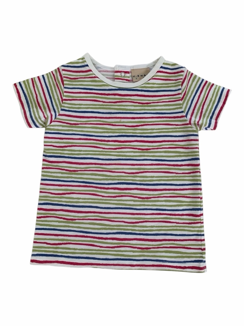 Vintage J. Khaki Shirt Girls 4T White Pink Striped Short Sleeve Snaps Stretch
